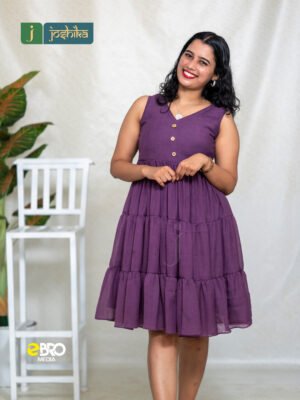 Elegant Sleeveless Wrinkled Rayon Tiered Frock Dress