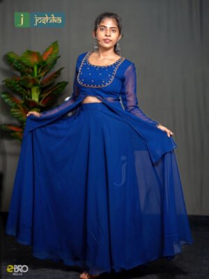 Royal Blue Georgette Sharara Set with Premium Handwork Yoke