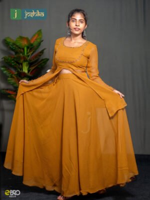 Mustard Yellow Georgette Sharara Set with Premium Handwork Yoke