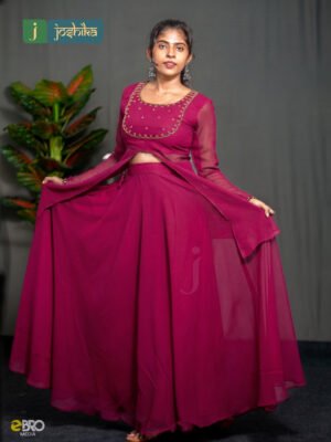 Rani Pink Georgette Sharara Set with Premium Handwork Yoke