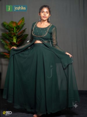 Green Georgette Sharara Set with Premium Handwork Yoke