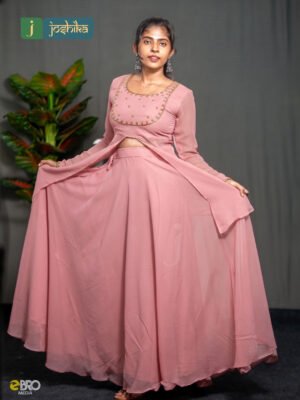 Rose Georgette Sharara Set with Premium Handwork Yoke