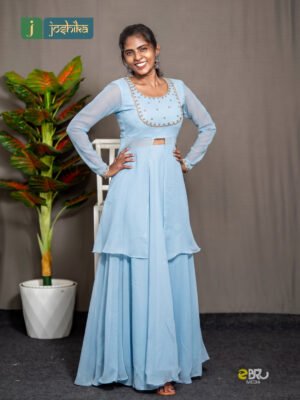 Powder Blue Georgette Sharara Set with Premium Handwork Yoke