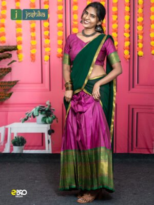 Onam Festive Magenta & Emerald Green Half Saree