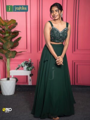 Midnight Elegance Premium Party Wear Skirt & Embellished Crop Top Set - Green