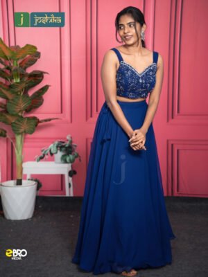 Midnight Elegance Premium Party Wear Skirt & Embellished Crop Top Set - Royal Blue