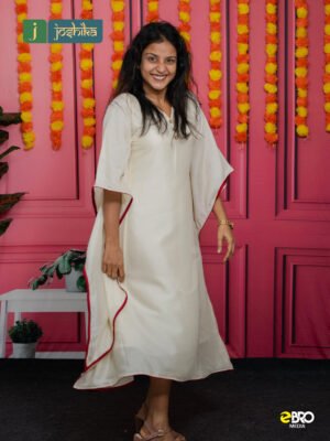Onam Special Ivory Kaftan with Red Piping
