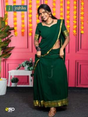 Traditional Kerala Davani with Golden Kasavu Border - Green