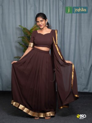 Traditional Kerala Davani with Golden Kasavu Border - Coffee Brown