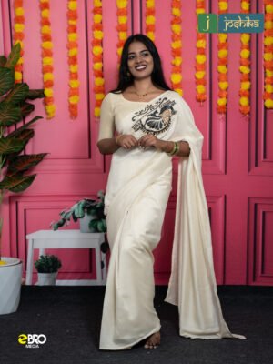 Premium Off White Kerala Saree with Peacock Embroidery
