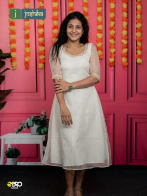 Onam Special Handworked Check Tissue Kurta