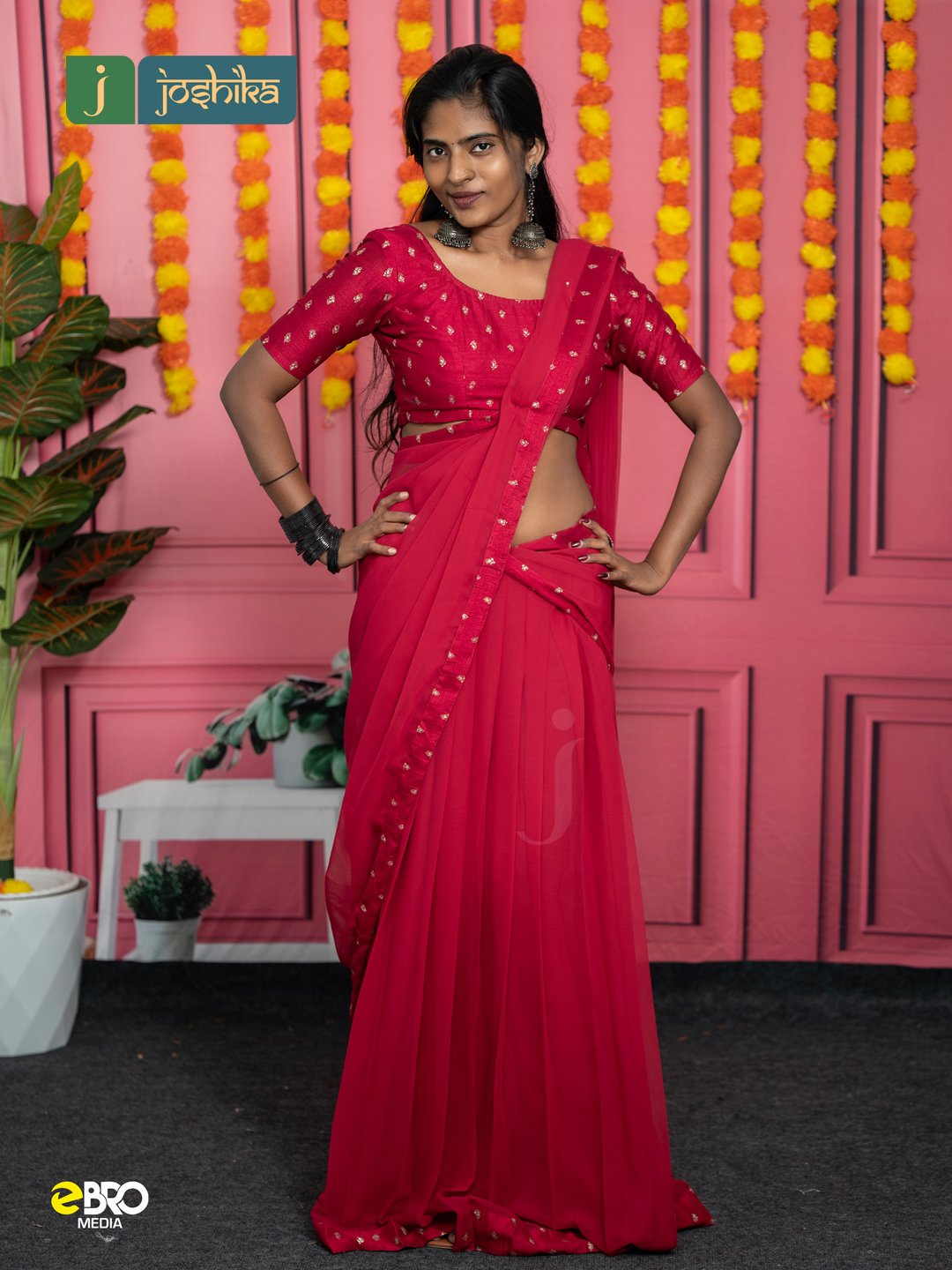 Traditional Kerala Davani with Golden Kasavu Border RANI PINK - Image 4