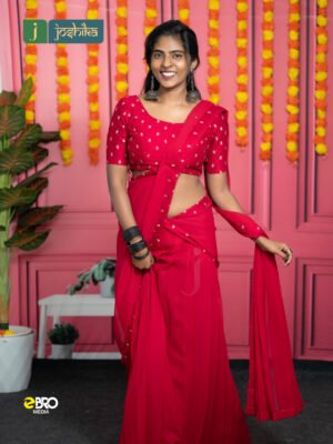 Traditional Kerala Davani with Golden Kasavu Border RANI PINK