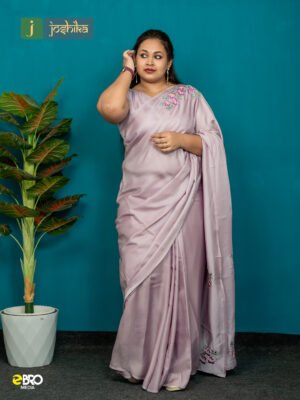 Premium Modal Silk Saree with Hand Embroidered Floral Pallu – Lavender Elegance