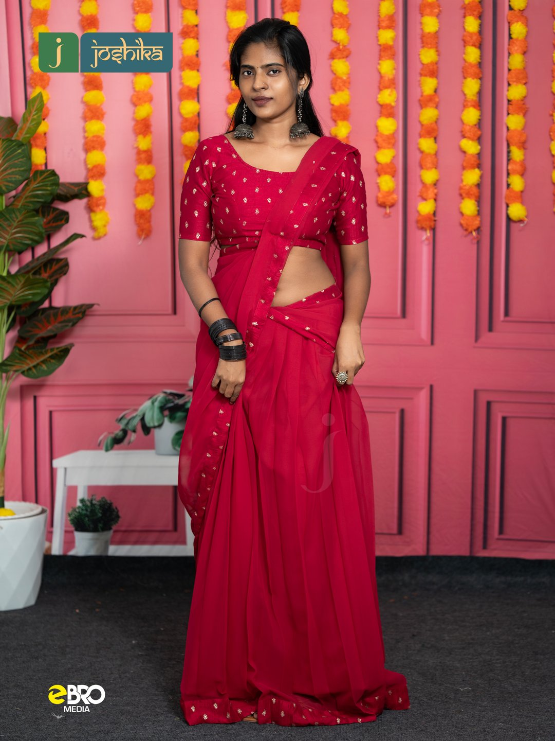 Traditional Kerala Davani with Golden Kasavu Border RANI PINK - Image 5