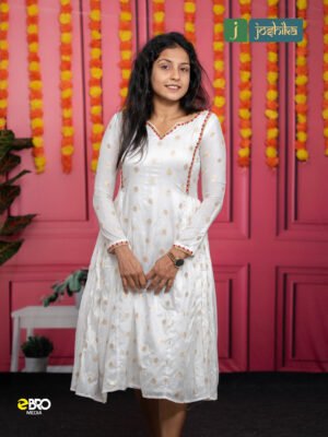 Onam Special Chanderi Mix Handwork Kurta - White & Gold