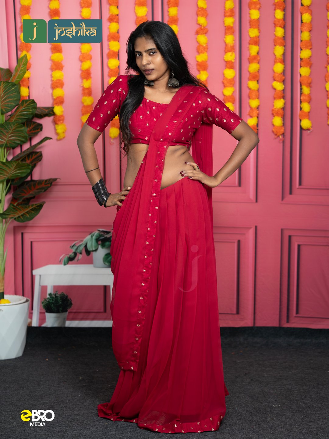 Traditional Kerala Davani with Golden Kasavu Border RANI PINK - Image 8