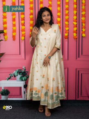 Onam Special Floral Print Jamdani Salwar Suit with Dupatta