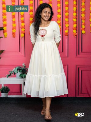 GATHERED FROCK WITH HAND EMBROIDERED YOKE
