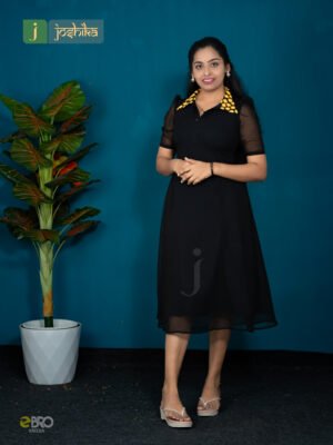 Black Floral Collar Midi Dress