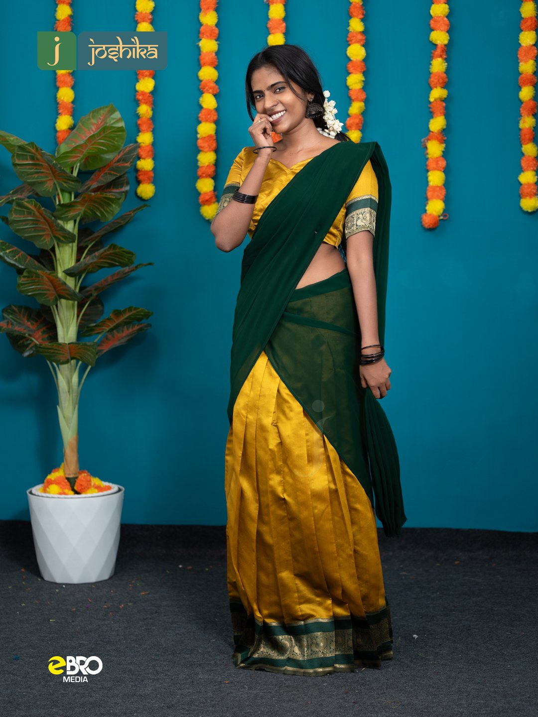 Onam Festive Cotton Dhavani Set Yellow - Image 2