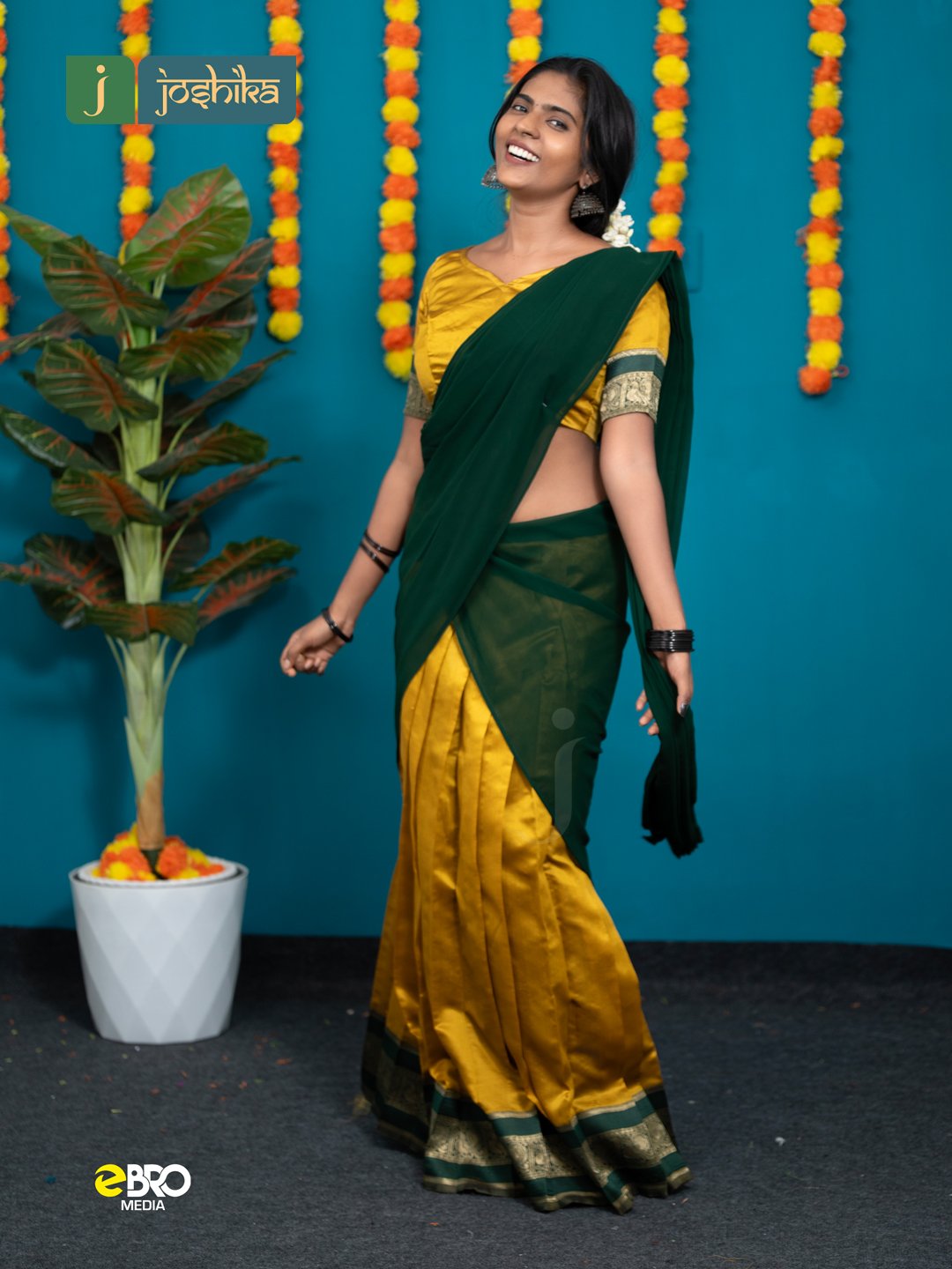 Onam Festive Cotton Dhavani Set Yellow - Image 3
