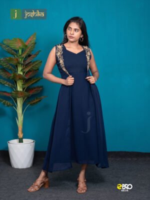Navy Blue Kurta with Embroidered Jacket
