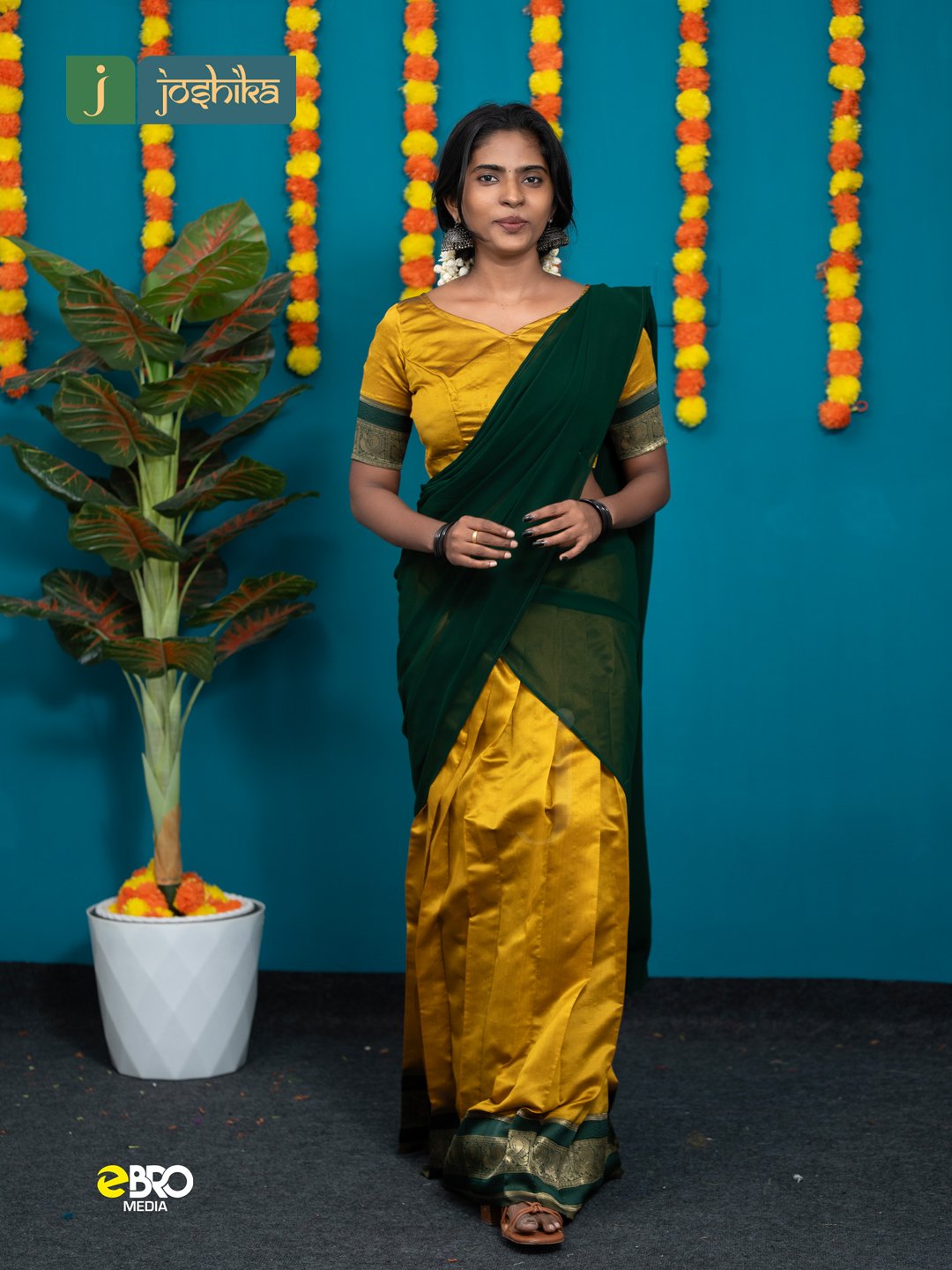 Onam Festive Cotton Dhavani Set Yellow