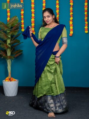 Onam Festive Cotton Dhavani Set Green