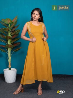 Mustard Yellow Kurta with Embroidered Jacket