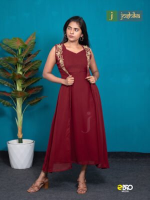 Meroon Kurta with Embroidered Jacket