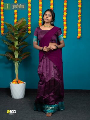 Onam Festive Cotton Dhavani Set Purple