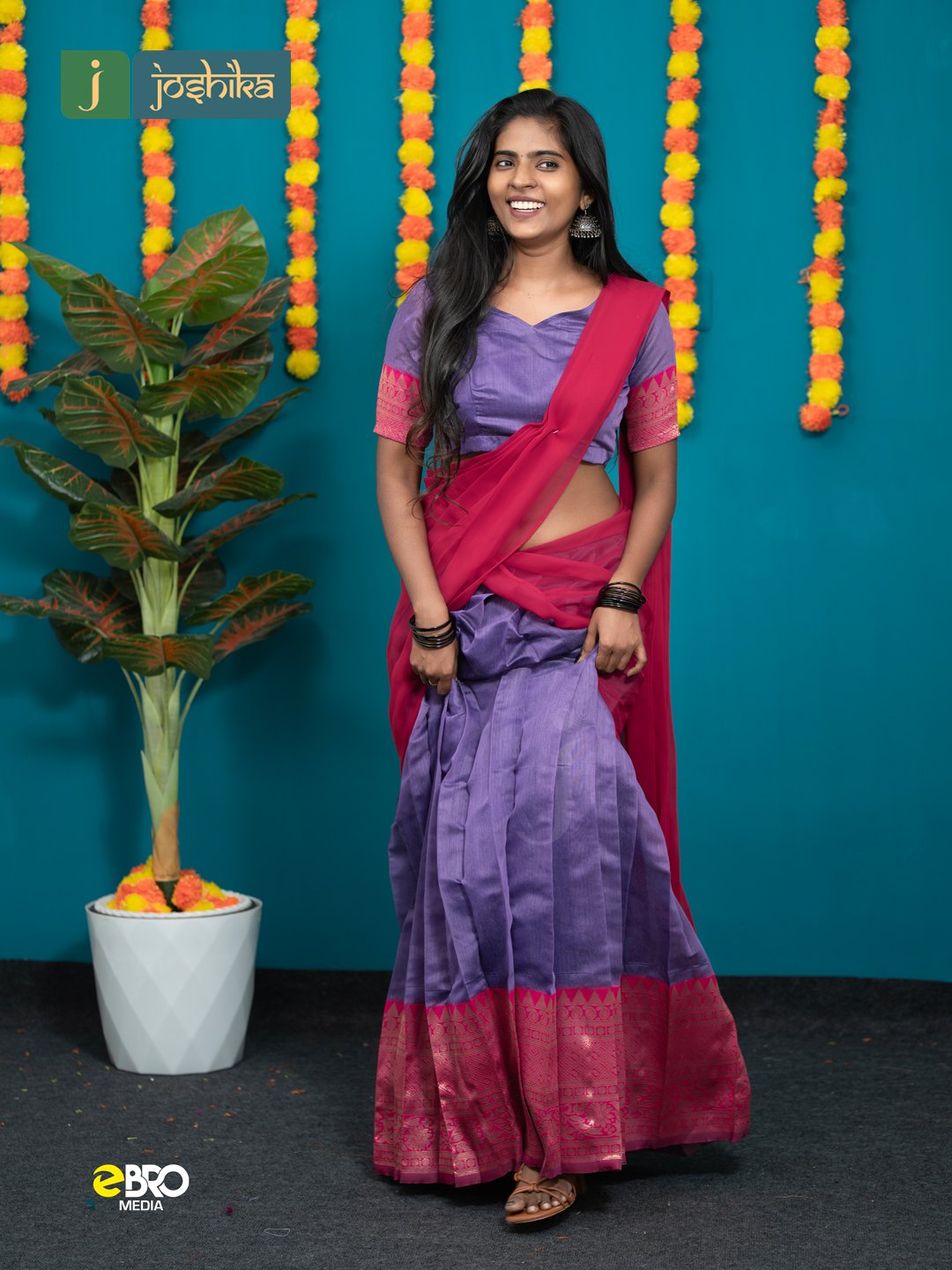 Onam Festive Cotton Dhavani Set Violet - Image 4