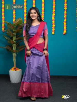 Onam Festive Cotton Dhavani Set Violet