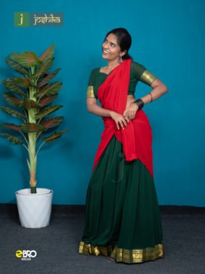 Kerala Davani with Golden Kasavu Border Green