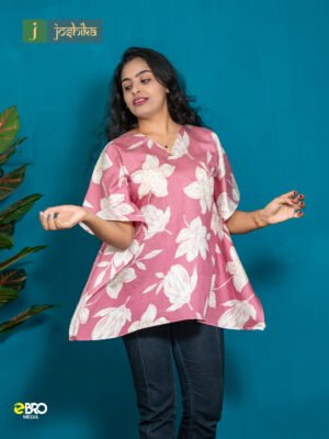 Pink Floral Printed Short Kaftan