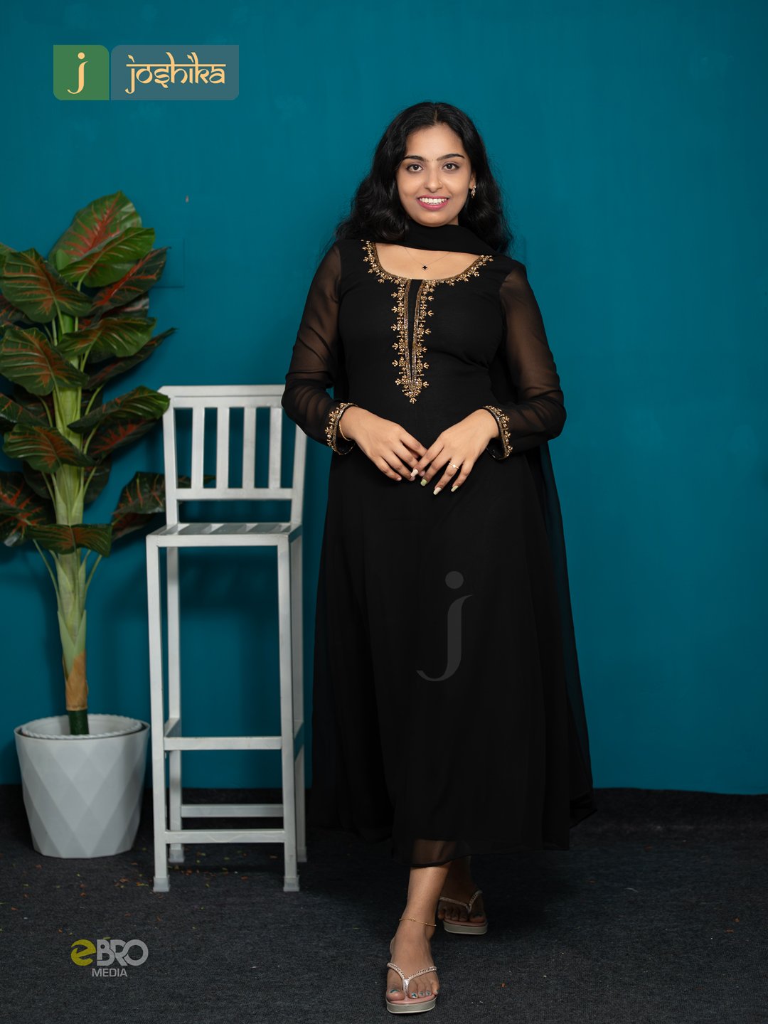 Georgette Kurta with Gold Handwork & Sheer Sleeves