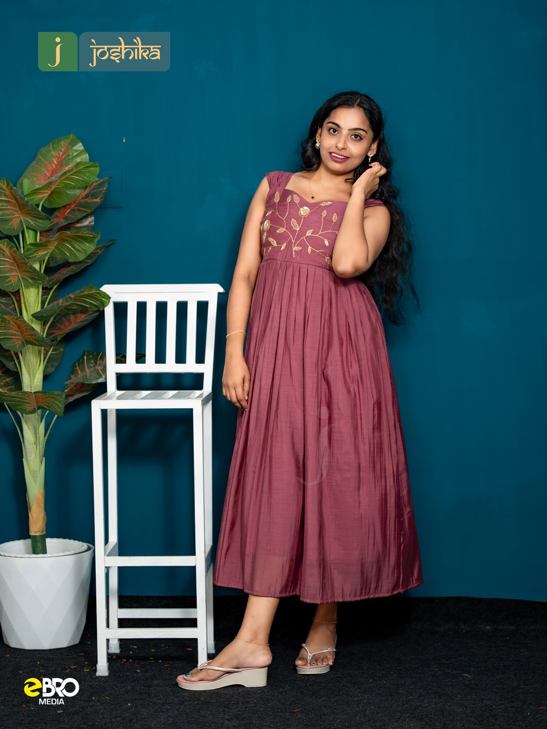Wine Maroon Hand-Embroidered Dress - Image 2