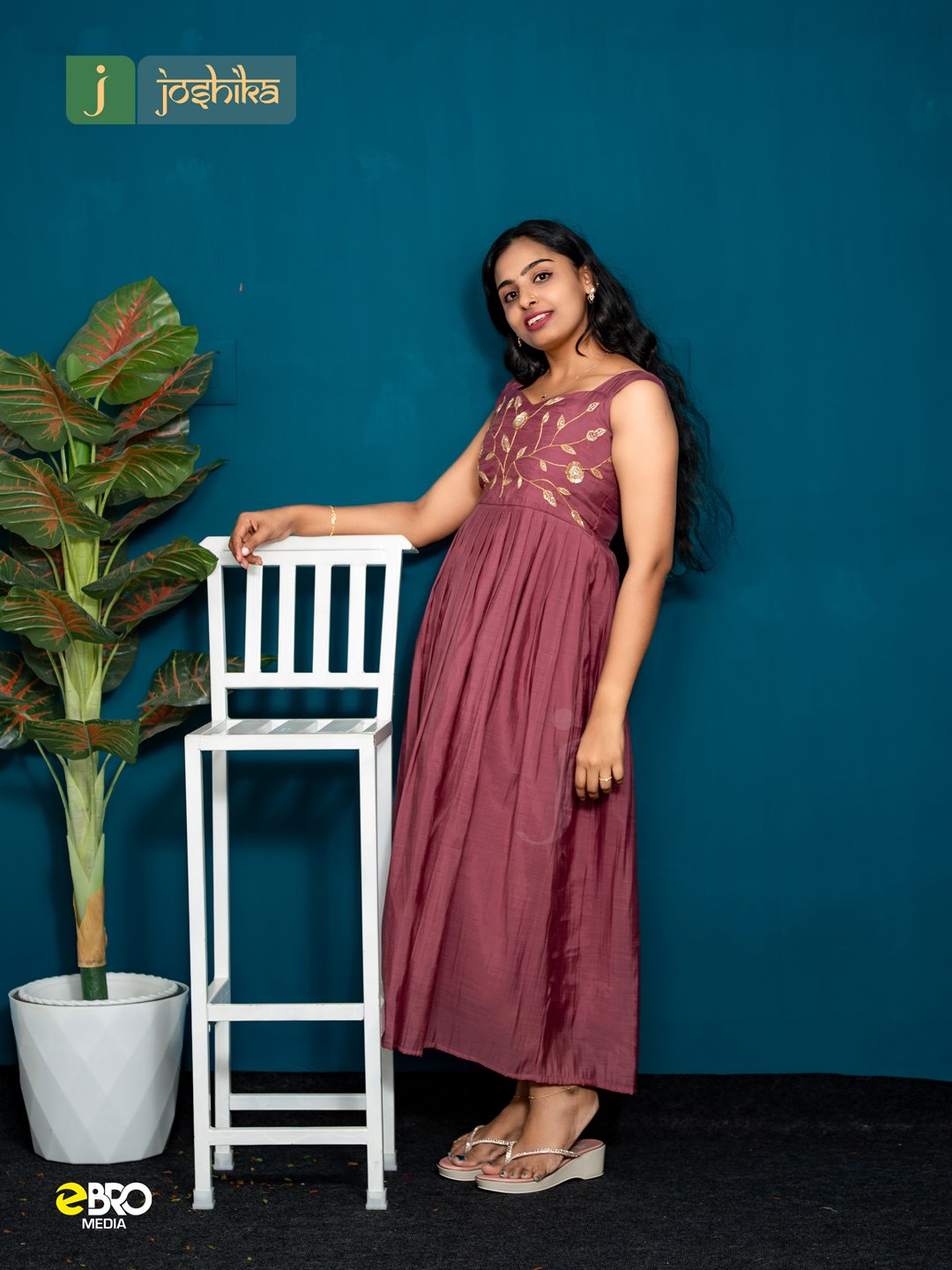 Wine Maroon Hand-Embroidered Dress - Image 3