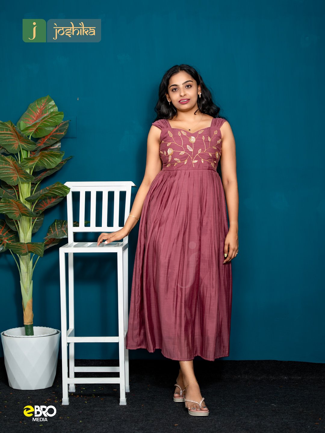Wine Maroon Hand-Embroidered Dress