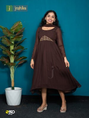 Coffee Brown Embroidered Anarkali Kurta with Dupatta