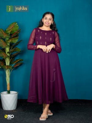 Premium Wine Embroidered Georgette Anarkali Kurta