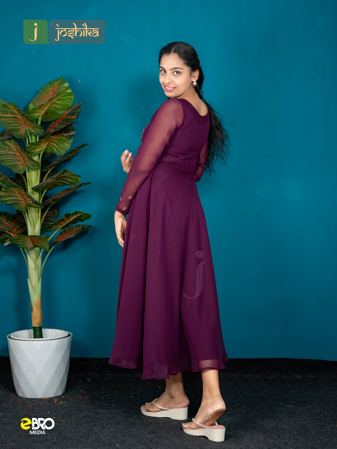 Premium Wine Embroidered Georgette Anarkali Kurta - Image 2