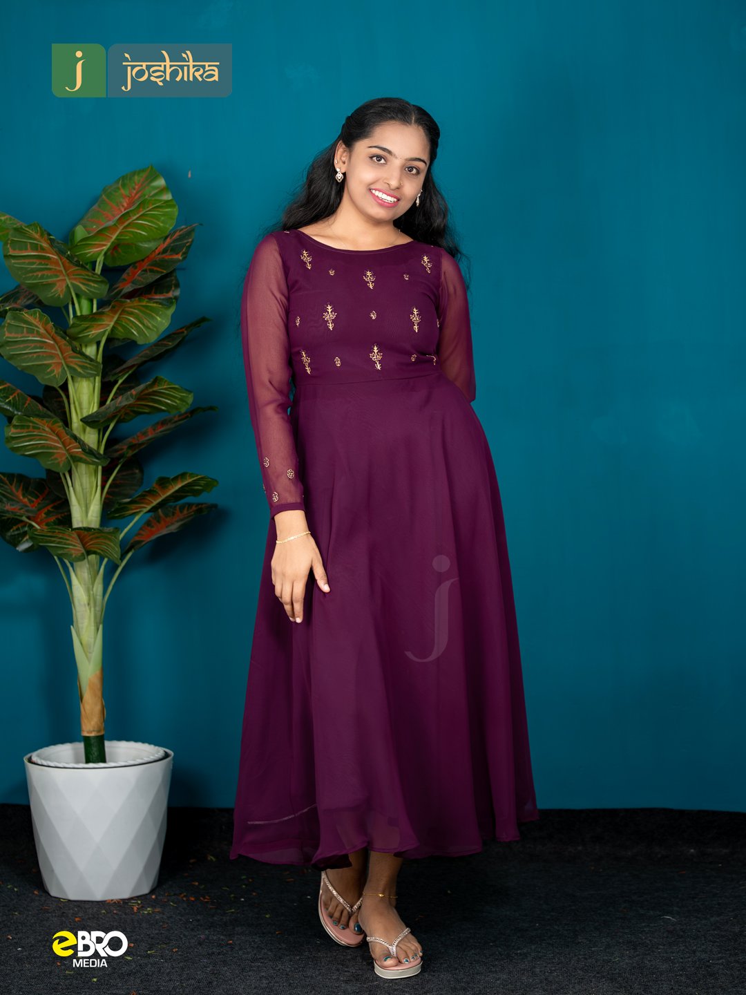 Premium Wine Embroidered Georgette Anarkali Kurta - Image 3