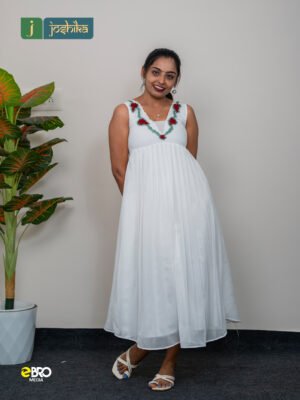 Elegant White Embroidered Anarkali Dress for Women